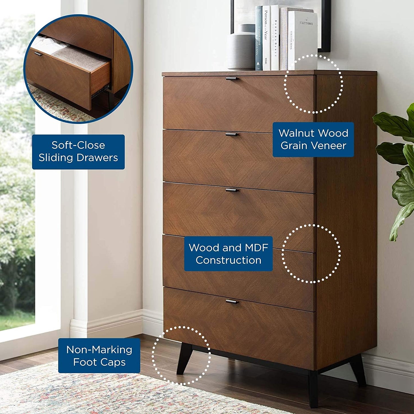 Modway Kali Wood Chest in Walnut - MOD-6195 | Drawers | Modishstore - 7