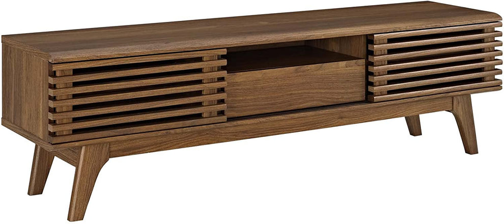 Modway Render 59 TV Stand - EEI-2541 Charcoal color with tempered clear glass  Two Adjustable Storage Shelves  Mid-Century Style 59” TV Stand | TV Stands | Modishstore - 28