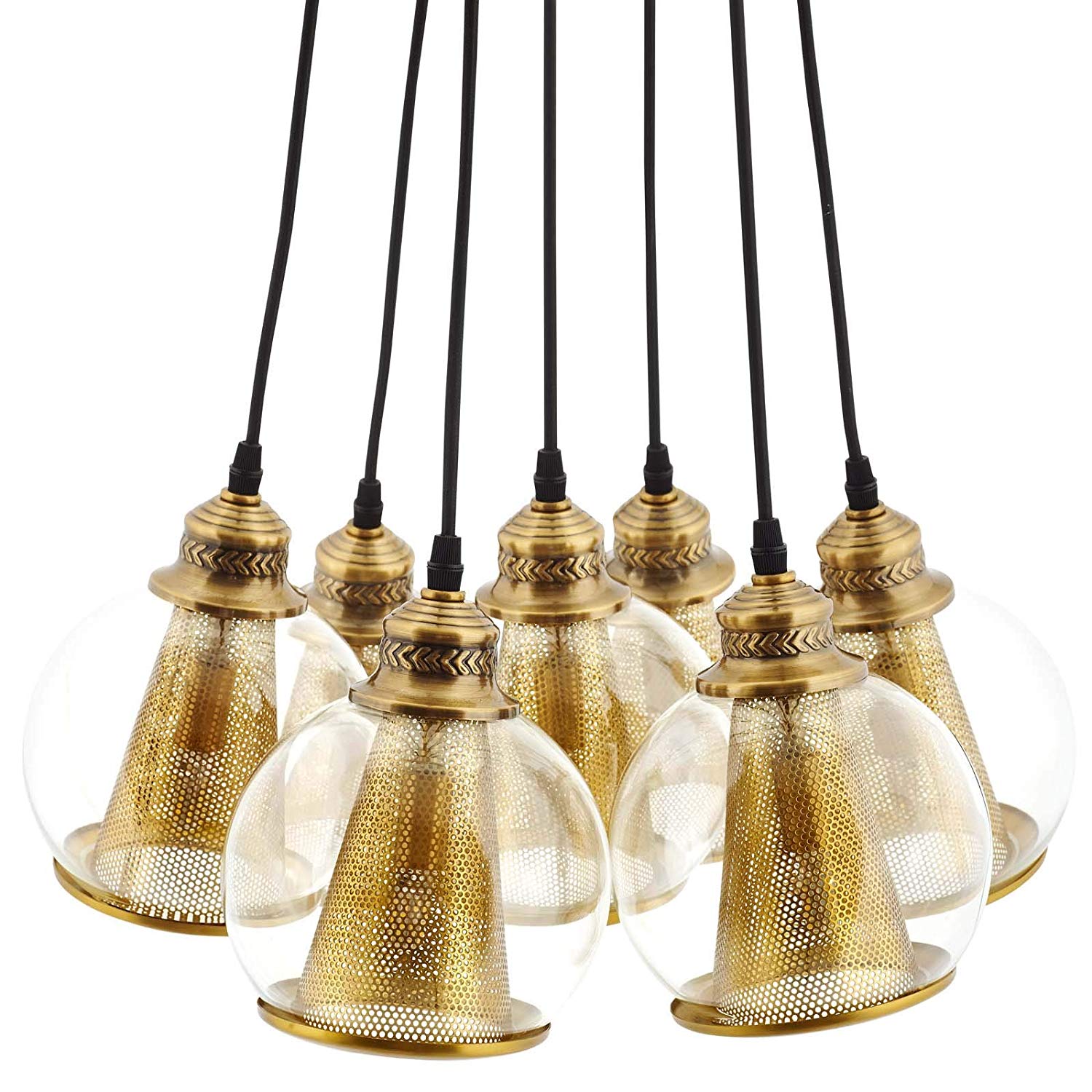 Modway Peak Brass Cone and Glass Globe Cluster Pendant Chandelier | Chandeliers | Modishstore-2