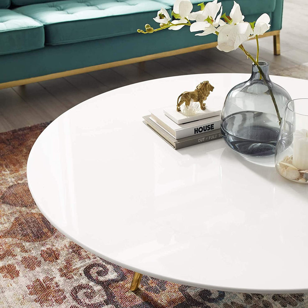 Modway Lippa 47" Round Wood Top Coffee Table with Tripod Base in Gold White - EEI-3671 | Coffee Tables | Modishstore - 2