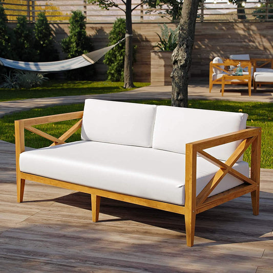 Modway Northlake Outdoor Patio Teak Wood Sofa in Natural White | Outdoor Sofas, Loveseats & Sectionals | Modishstore