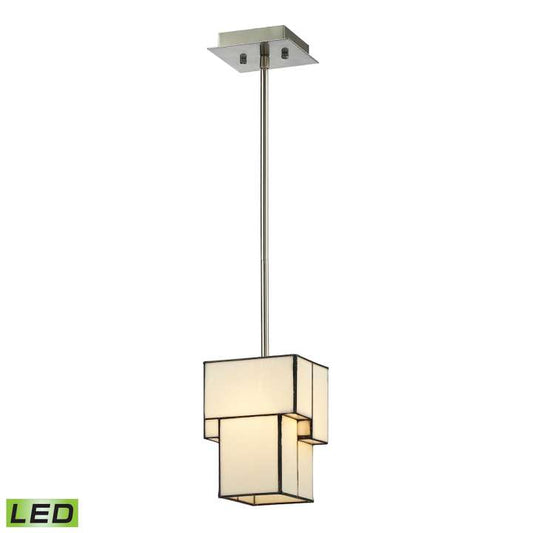 Cubist 1-Light Mini Pendant in Brushed Nickel with White Tiffany Glass - Includes LED Bulb | Pendant Lamps | Modishstore