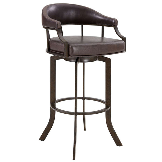 Pharaoh Swivel 26" Auburn Bay and Brown Faux Leather Bar Stool By Armen Living | Bar Stools | Modishstore