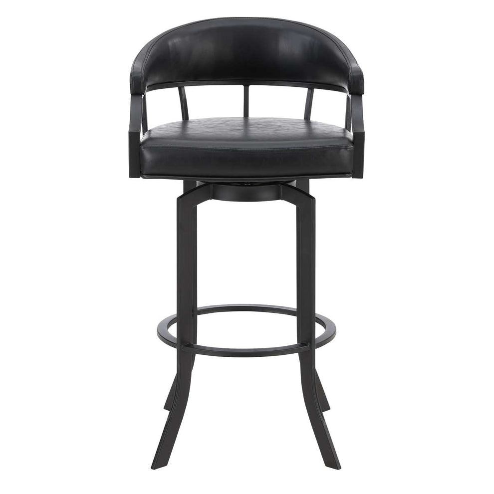 Pharaoh Swivel 26" Black Powder Coated and Black Faux Leather Metal Bar Stool By Armen Living | Bar Stools | Modishstore - 2