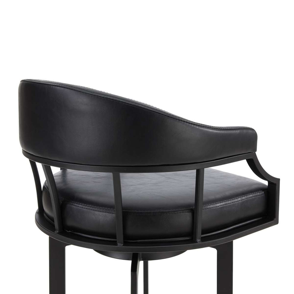 Pharaoh Swivel 26" Black Powder Coated and Black Faux Leather Metal Bar Stool By Armen Living | Bar Stools | Modishstore - 4