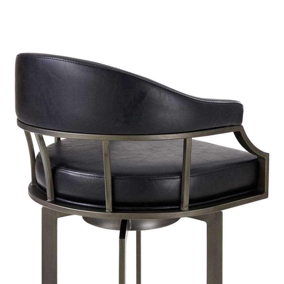 Pharaoh Swivel 30" Mineral Finish and Black Faux Leather Bar Stool By Armen Living | Bar Stools | Modishstore - 4