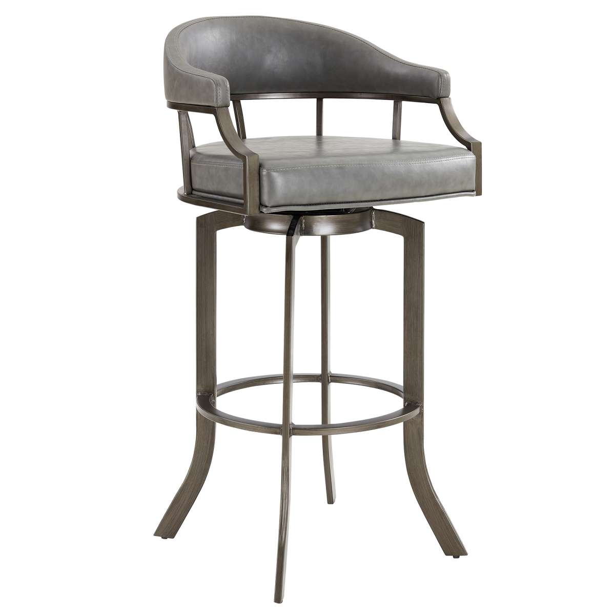 Pharaoh Swivel 30" Mineral Finish and Gray Faux Leather Bar Stool By Armen Living | Bar Stools | Modishstore