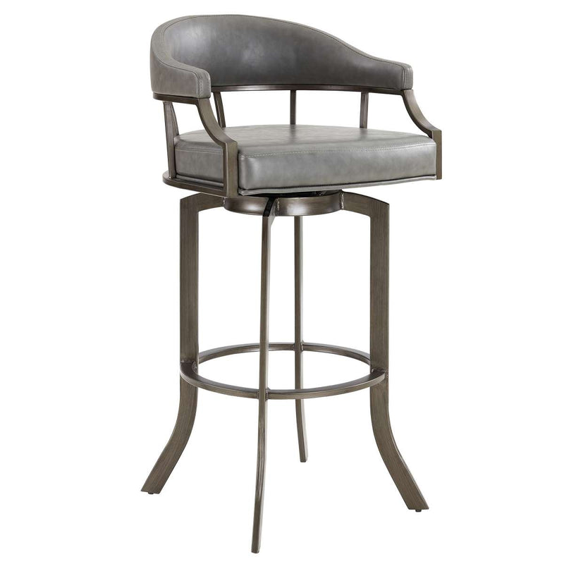 Pharaoh Swivel 30" Mineral Finish and Gray Faux Leather Bar Stool By Armen Living | Bar Stools | Modishstore