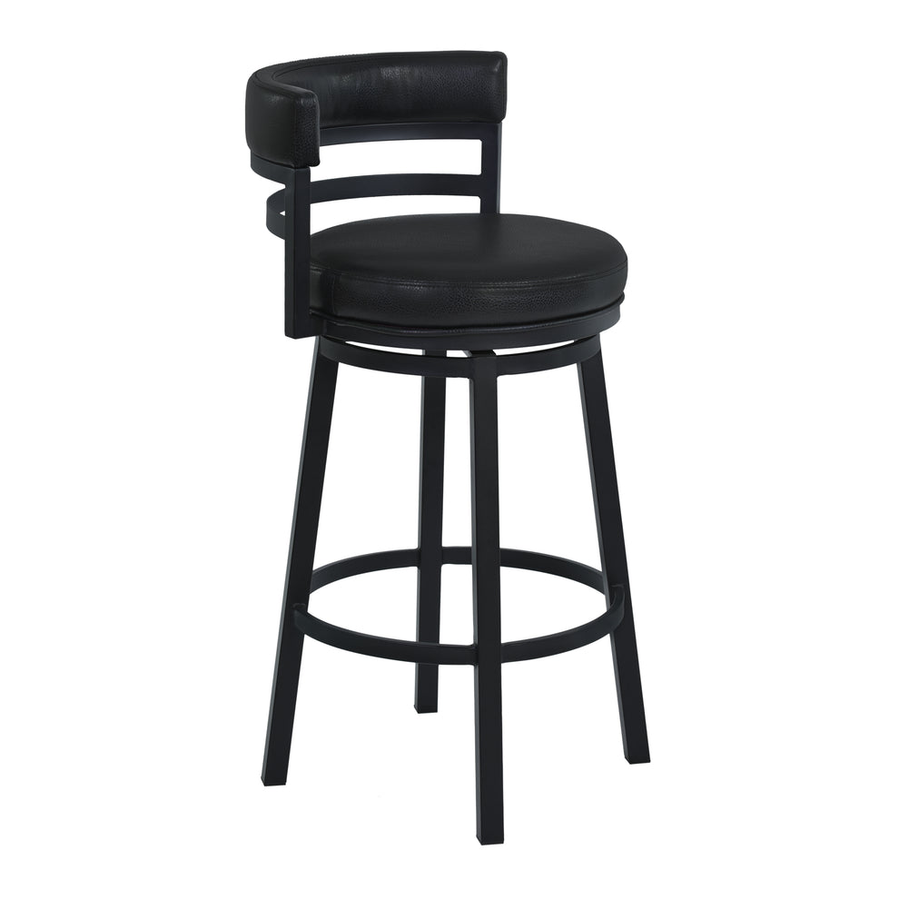 Titana 26" Counter Height Metal Swivel Barstool in Ford Black Pu and Black Finish By Armen Living | Bar Stools | Modishstore - 2