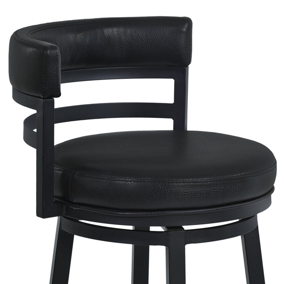 Titana 26" Counter Height Metal Swivel Barstool in Ford Black Pu and Black Finish By Armen Living | Bar Stools | Modishstore - 5