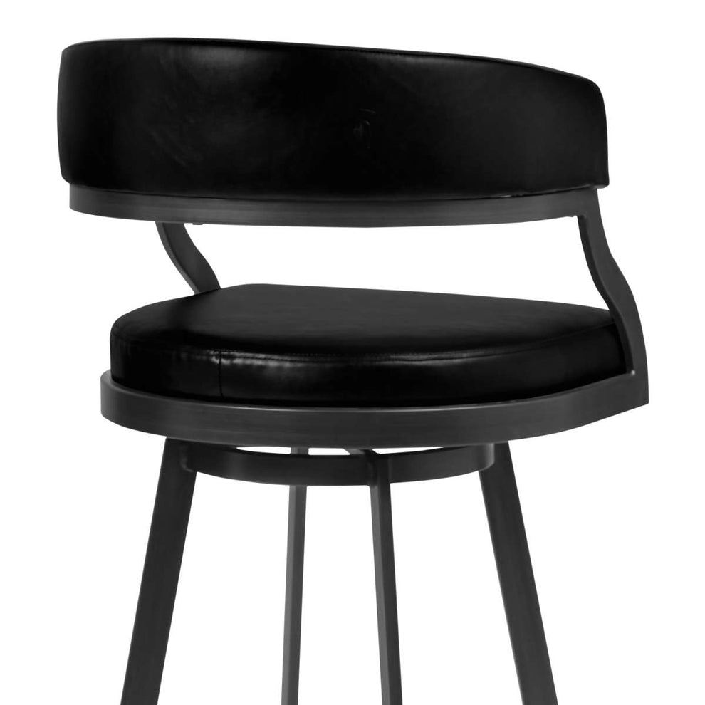 Dione 26" Counter Height Barstool in Mineral Finish and Vintage Black Faux Leather By Armen Living | Bar Stools | Modishstore - 3