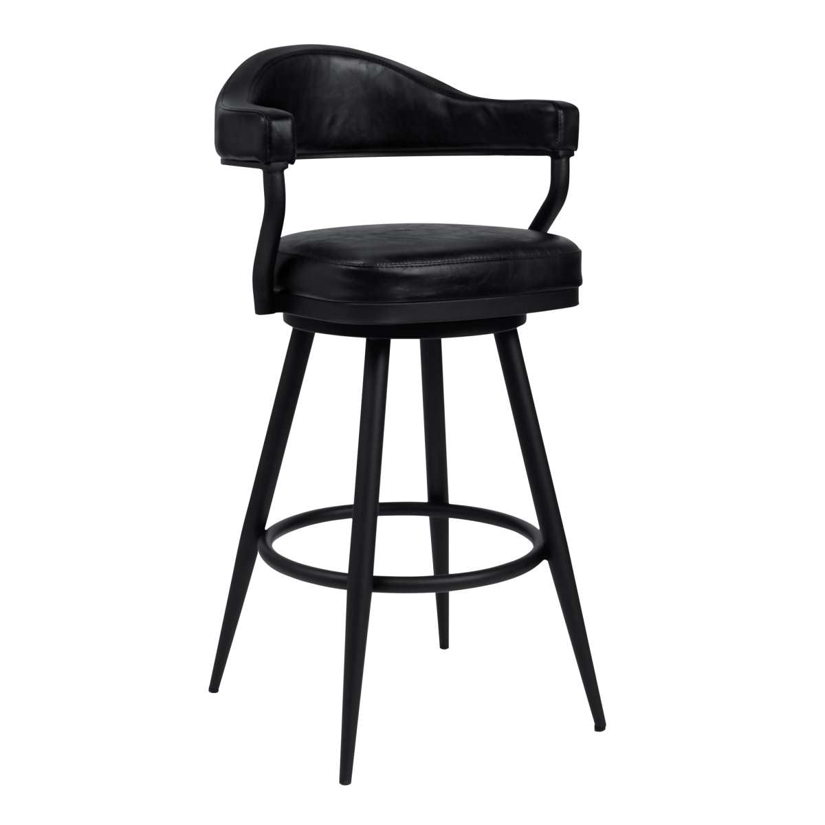 Amador 26" Counter Height Barstool in a Black Powder Coated Finish and Vintage Black Faux Leather By Armen Living | Bar Stools | Modishstore - 2
