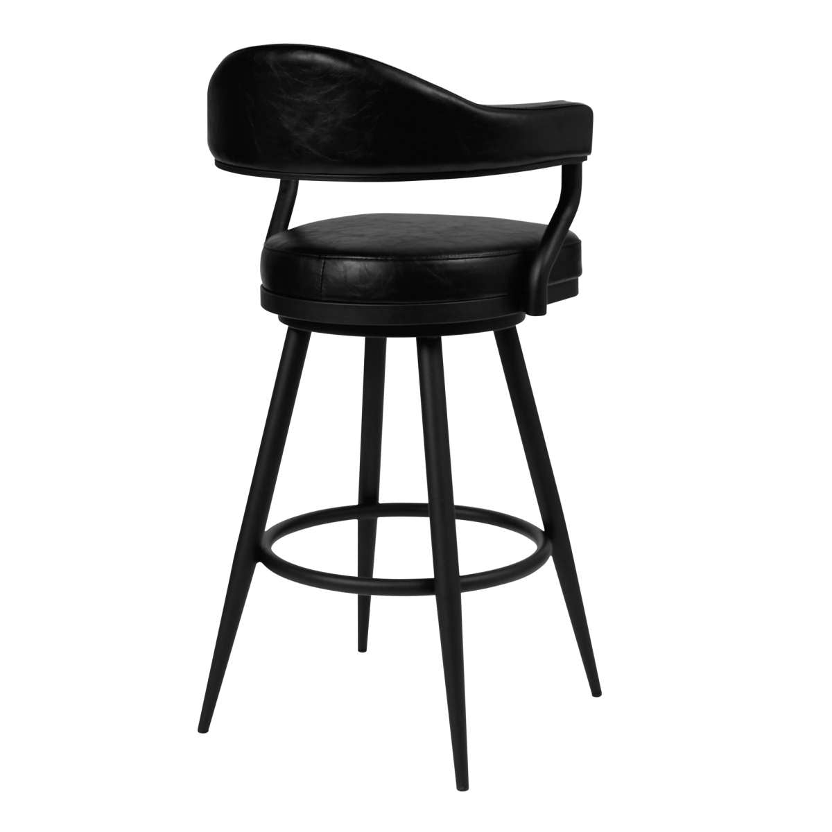 Amador 26" Counter Height Barstool in a Black Powder Coated Finish and Vintage Black Faux Leather By Armen Living | Bar Stools | Modishstore - 3
