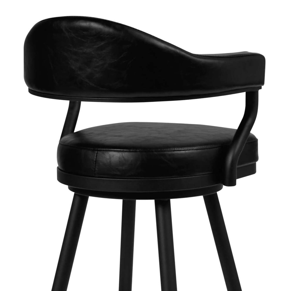 Amador 30" Bar Height Barstool in a Black Powder Coated Finish and Vintage Black Faux Leather By Armen Living | Bar Stools | Modishstore - 3