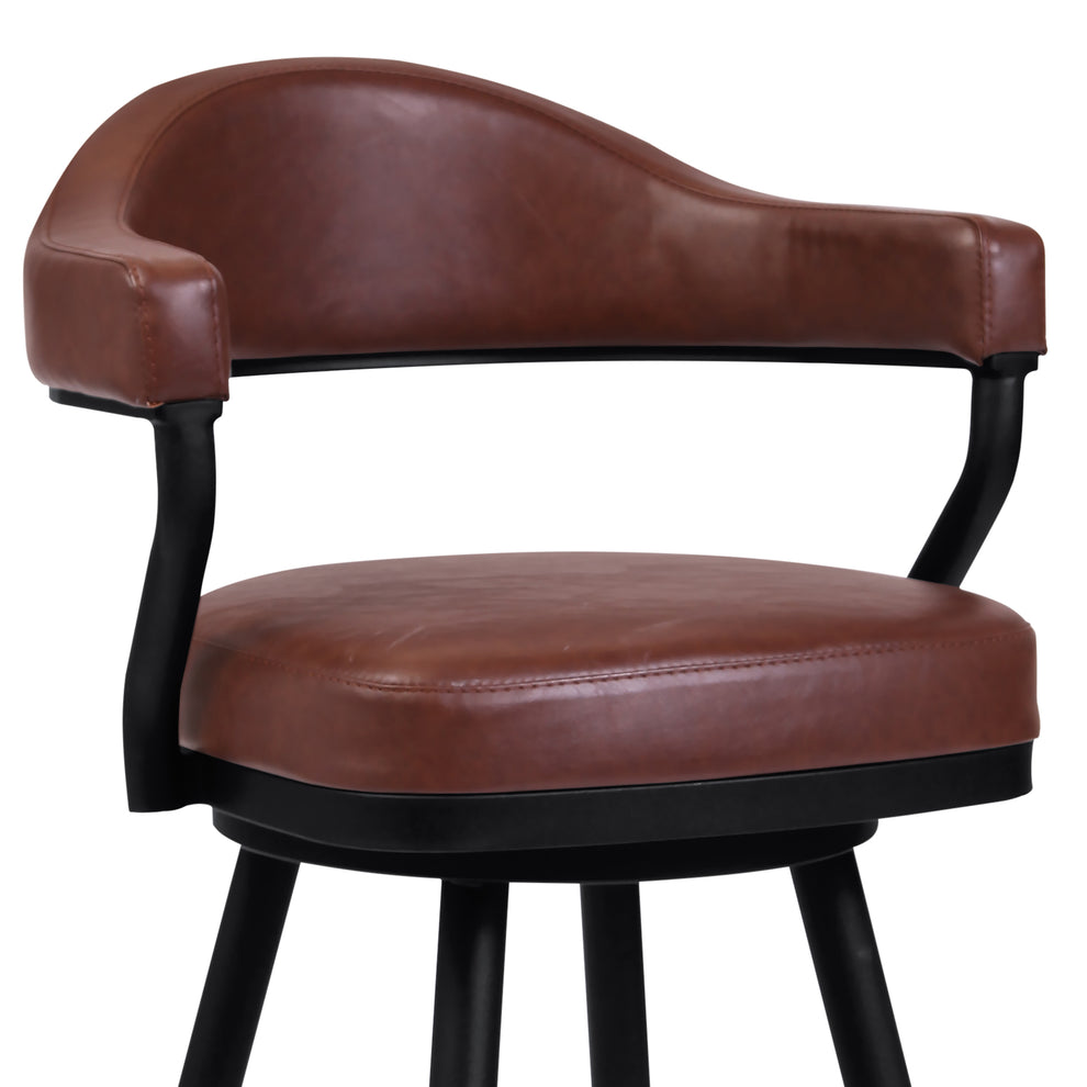 Amador 26" Counter Height Barstool in a Black Powder Coated Finish and Vintage Coffee Faux Leather By Armen Living | Bar Stools | Modishstore - 3