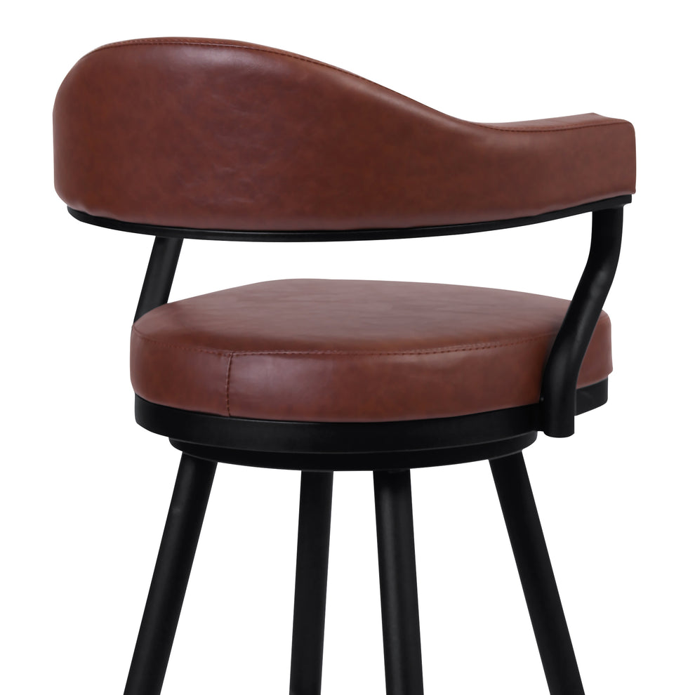 Amador 26" Counter Height Barstool in a Black Powder Coated Finish and Vintage Coffee Faux Leather By Armen Living | Bar Stools | Modishstore - 4