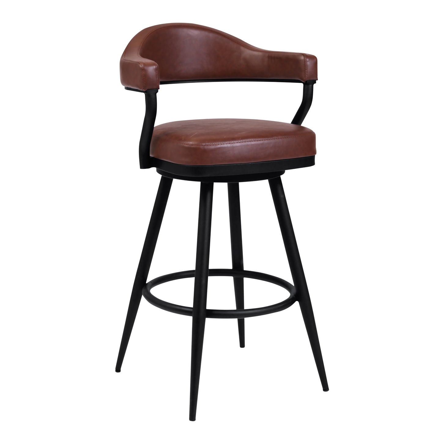 Amador 26" Counter Height Barstool in a Black Powder Coated Finish and Vintage Coffee Faux Leather By Armen Living | Bar Stools | Modishstore - 2