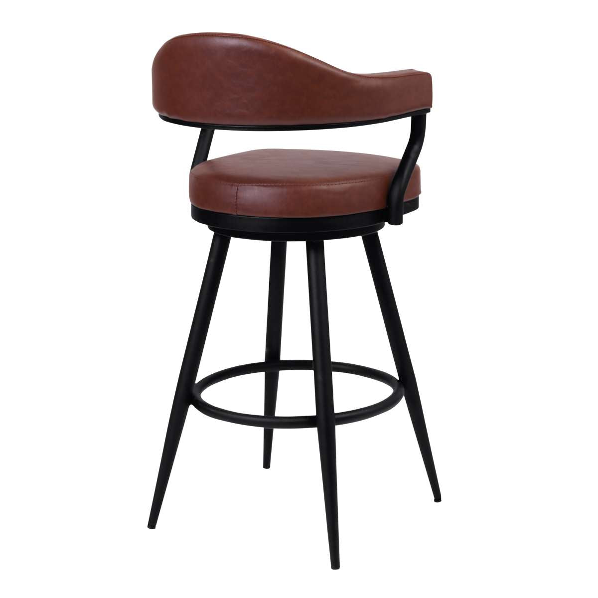 Amador 30" Bar Height Barstool in a Black Powder Coated Finish and Vintage Coffee Faux Leather By Armen Living | Bar Stools | Modishstore - 2