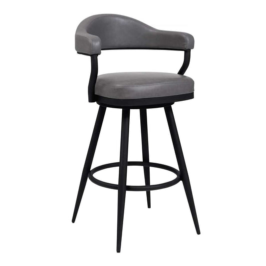 Amador 26" Counter Height Barstool in a Black Powder Coated Finish and Vintage Gray Faux Leather By Armen Living | Bar Stools | Modishstore