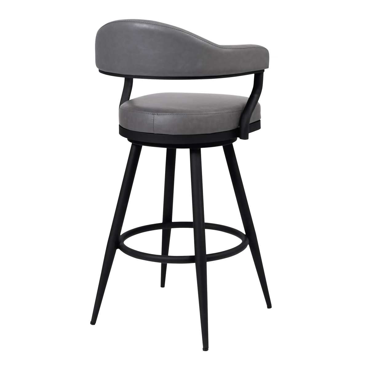 Amador 26" Counter Height Barstool in a Black Powder Coated Finish and Vintage Gray Faux Leather By Armen Living | Bar Stools | Modishstore - 2