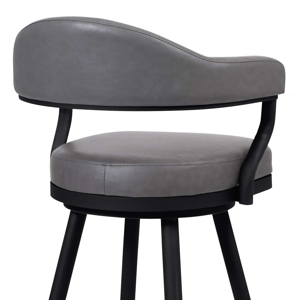 Amador 30" Bar Height Barstool in a Black Powder Coated Finish and Vintage Gray Faux Leather By Armen Living | Bar Stools | Modishstore - 3