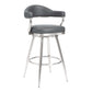 Amador 26" Counter Height Barstool in Brushed Stainless Steel and Vintage Gray Faux Leather By Armen Living | Bar Stools | Modishstore