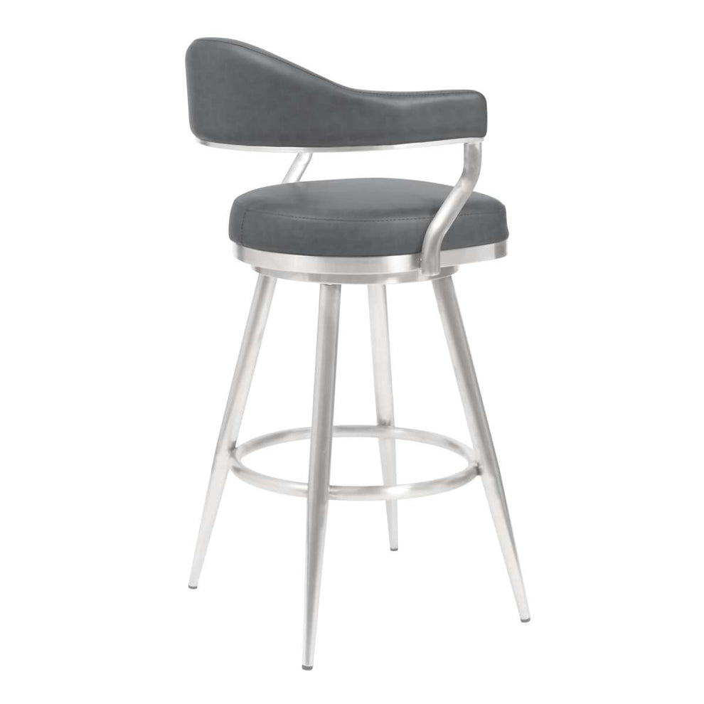 Amador 26" Counter Height Barstool in Brushed Stainless Steel and Vintage Gray Faux Leather By Armen Living | Bar Stools | Modishstore - 2
