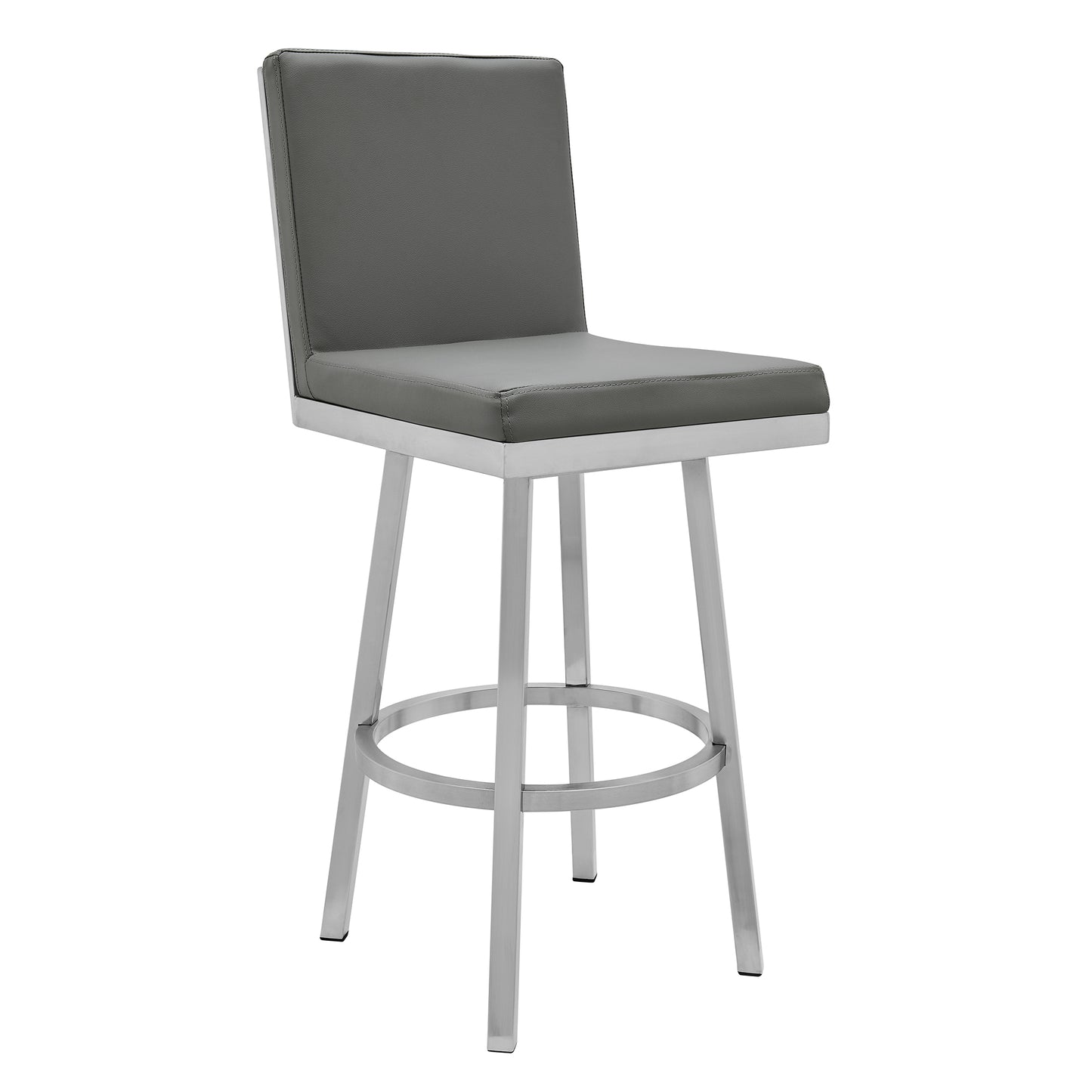 Rochester 30" Swivel Modern Brushed Stainless Steel and Grey Faux Leather Barstool By Armen Living | Bar Stools | Modishstore - 2
