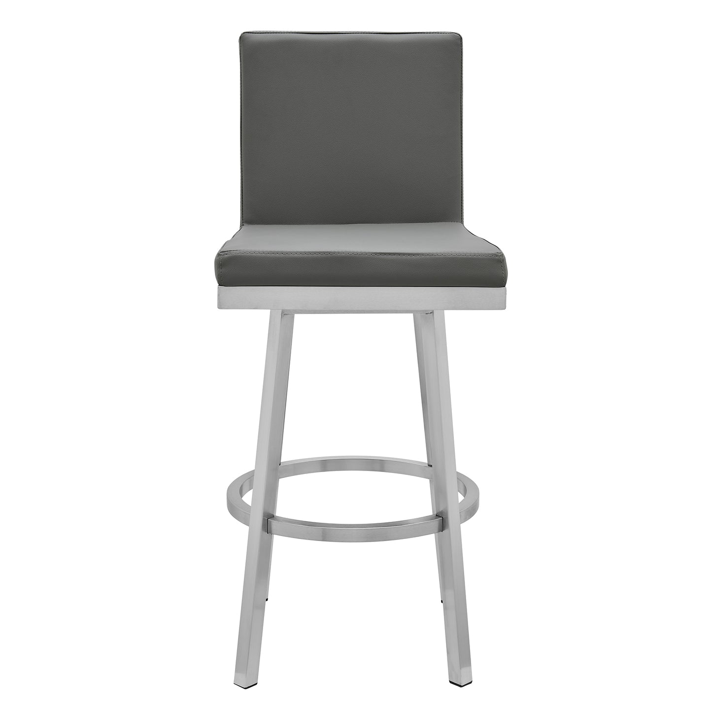 Rochester 30" Swivel Modern Brushed Stainless Steel and Grey Faux Leather Barstool By Armen Living | Bar Stools | Modishstore - 3