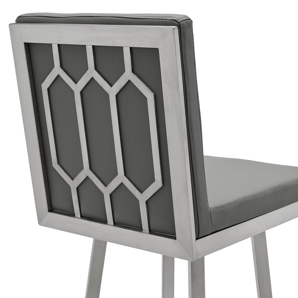 Rochester 30" Swivel Modern Brushed Stainless Steel and Grey Faux Leather Barstool By Armen Living | Bar Stools | Modishstore - 6