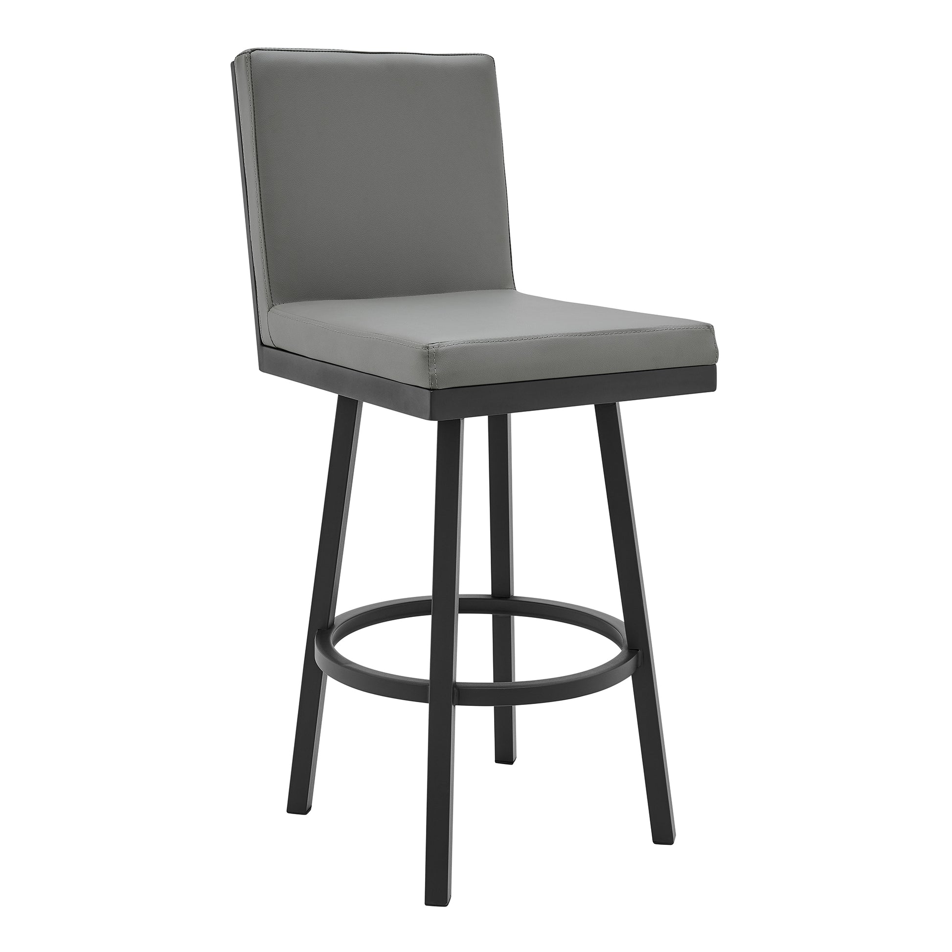 Rochester 26" Swivel Modern Black Metal and Grey Faux Leather Barstool By Armen Living | Bar Stools | Modishstore - 2