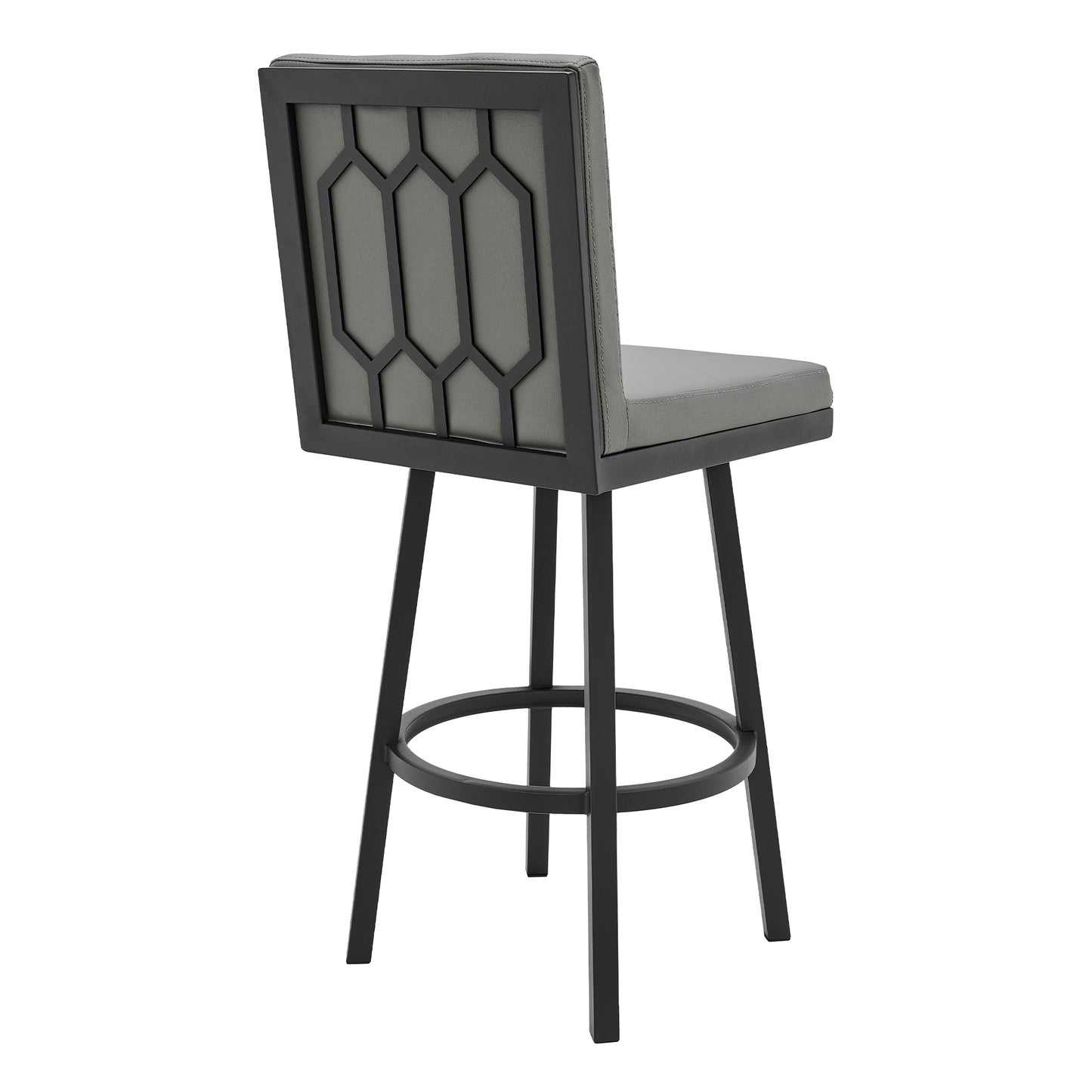 Rochester 26" Swivel Modern Black Metal and Grey Faux Leather Barstool By Armen Living | Bar Stools | Modishstore - 4