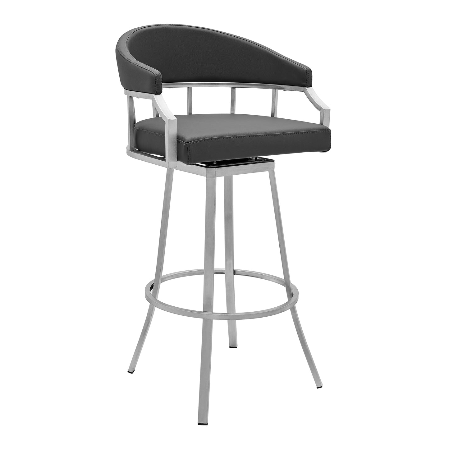 Palmdale Swivel Modern Slate Grey Faux Leather 26" Barstool in Brushed Stainless Steel Finish By Armen Living | Bar Stools | Modishstore - 2