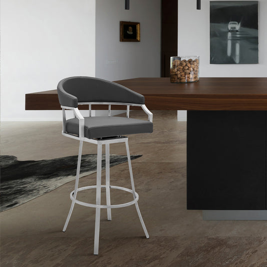 Valerie 26" Counter Height Swivel Modern Faux Leather Bar and Counter Stool in Brushed Stainless Steel Finish By Armen Living | Counter Stools | Modishstore
