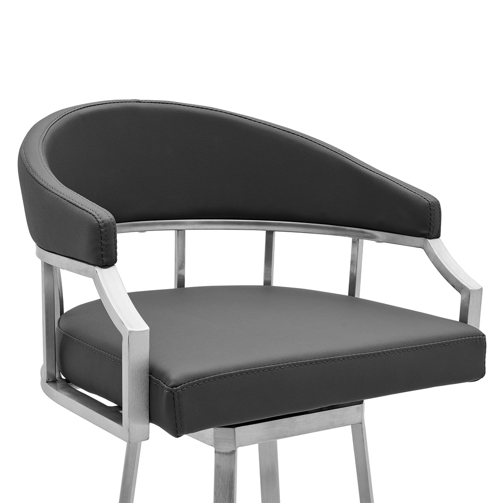 Palmdale Swivel Modern Slate Grey Faux Leather 30" Barstool in Brushed Stainless Steel Finish By Armen Living | Bar Stools | Modishstore - 5