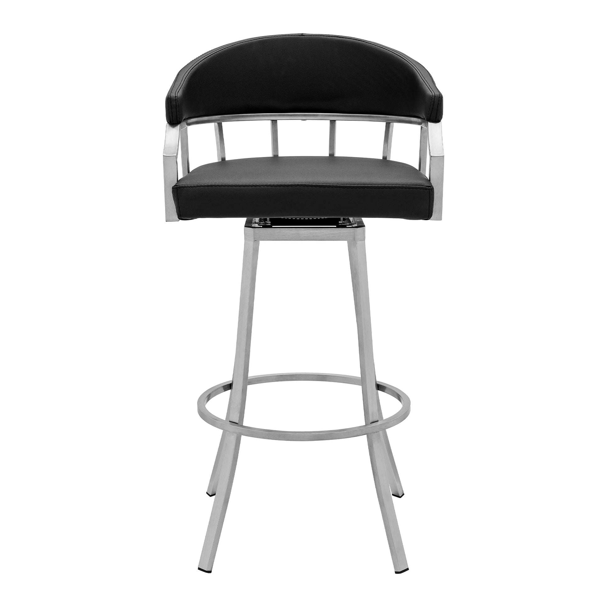 Palmdale Swivel Modern Black Faux Leather 26" Barstool in Brushed Stainless Steel Finish By Armen Living | Bar Stools | Modishstore - 3