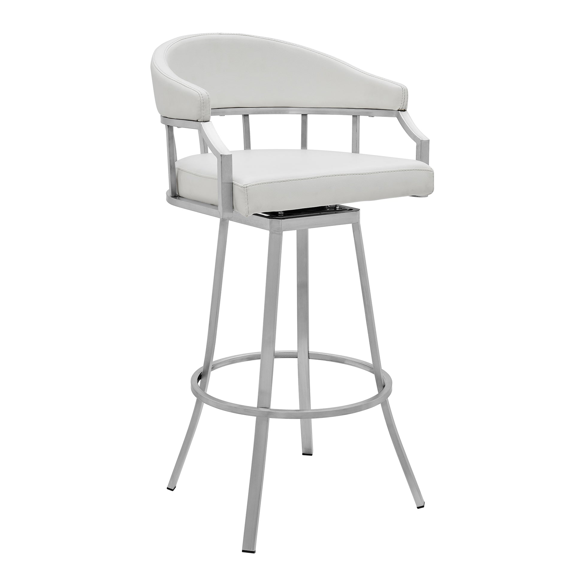 Palmdale Swivel Modern White Faux Leather 26" Barstool in Brushed Stainless Steel Finish By Armen Living | Bar Stools | Modishstore - 2