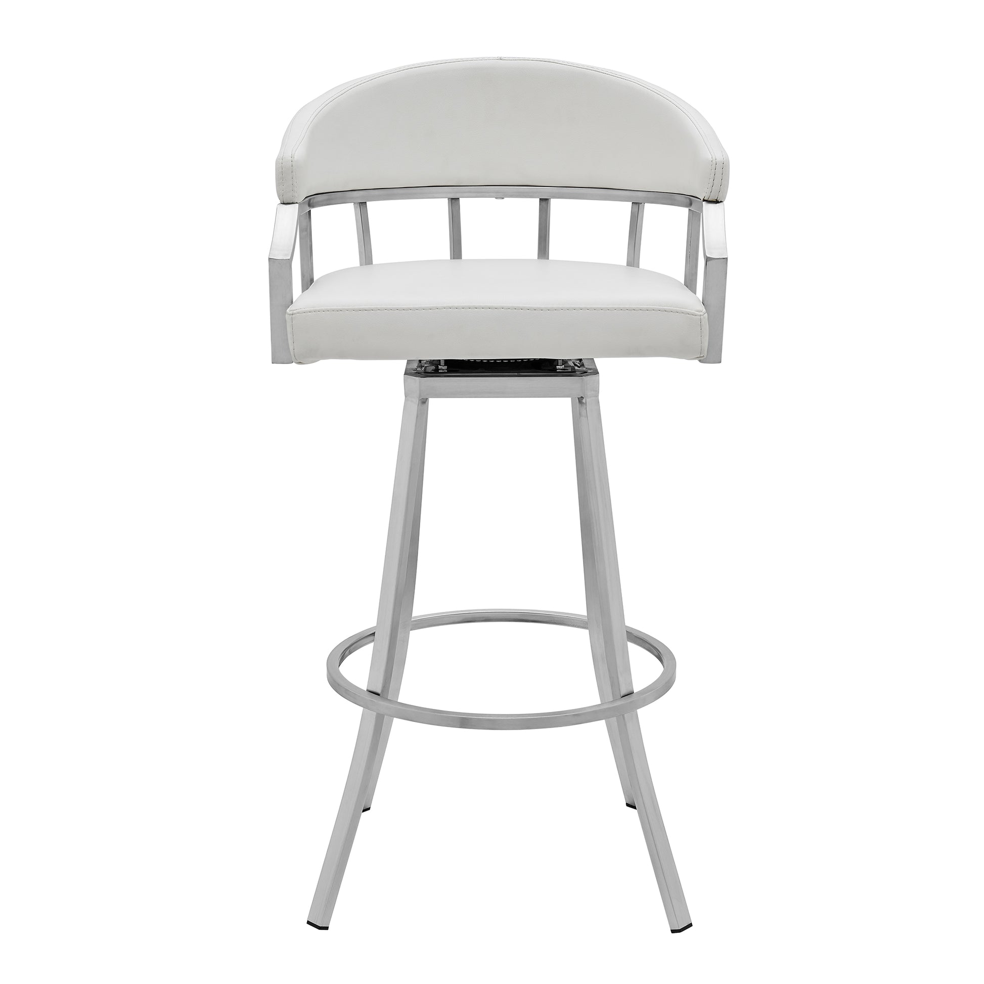 Palmdale Swivel Modern White Faux Leather 26" Barstool in Brushed Stainless Steel Finish By Armen Living | Bar Stools | Modishstore - 3