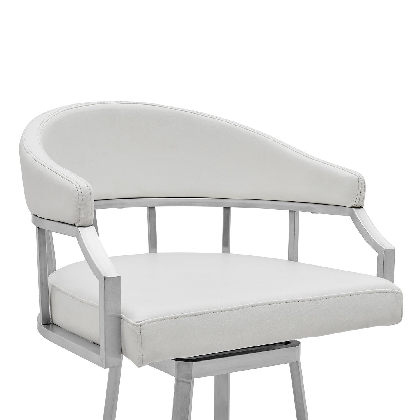 Palmdale Swivel Modern White Faux Leather 26" Barstool in Brushed Stainless Steel Finish By Armen Living | Bar Stools | Modishstore - 5