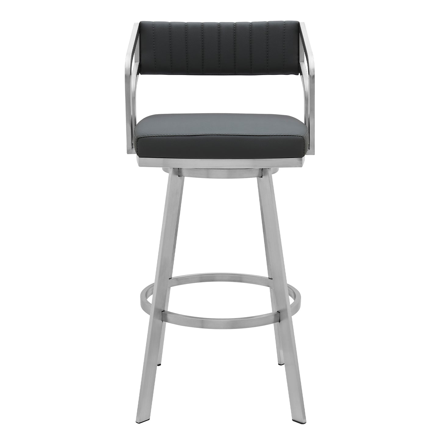 Scranton 26" Swivel Modern Brushed Stainless Steel and Slate Grey Faux Leather Barstool By Armen Living | Bar Stools | Modishstore - 3