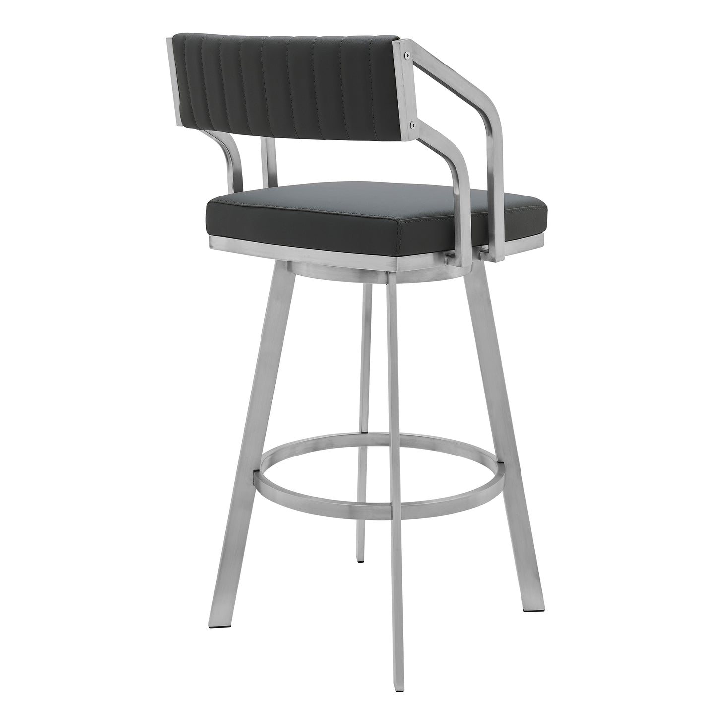 Scranton 26" Swivel Modern Brushed Stainless Steel and Slate Grey Faux Leather Barstool By Armen Living | Bar Stools | Modishstore - 4