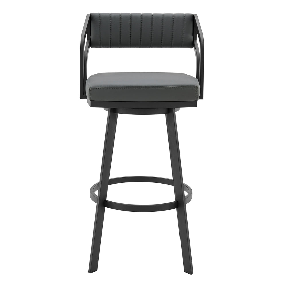 Scranton 26" Swivel Modern Black Metal and Slate Grey Faux Leather Barstool By Armen Living | Bar Stools | Modishstore - 3