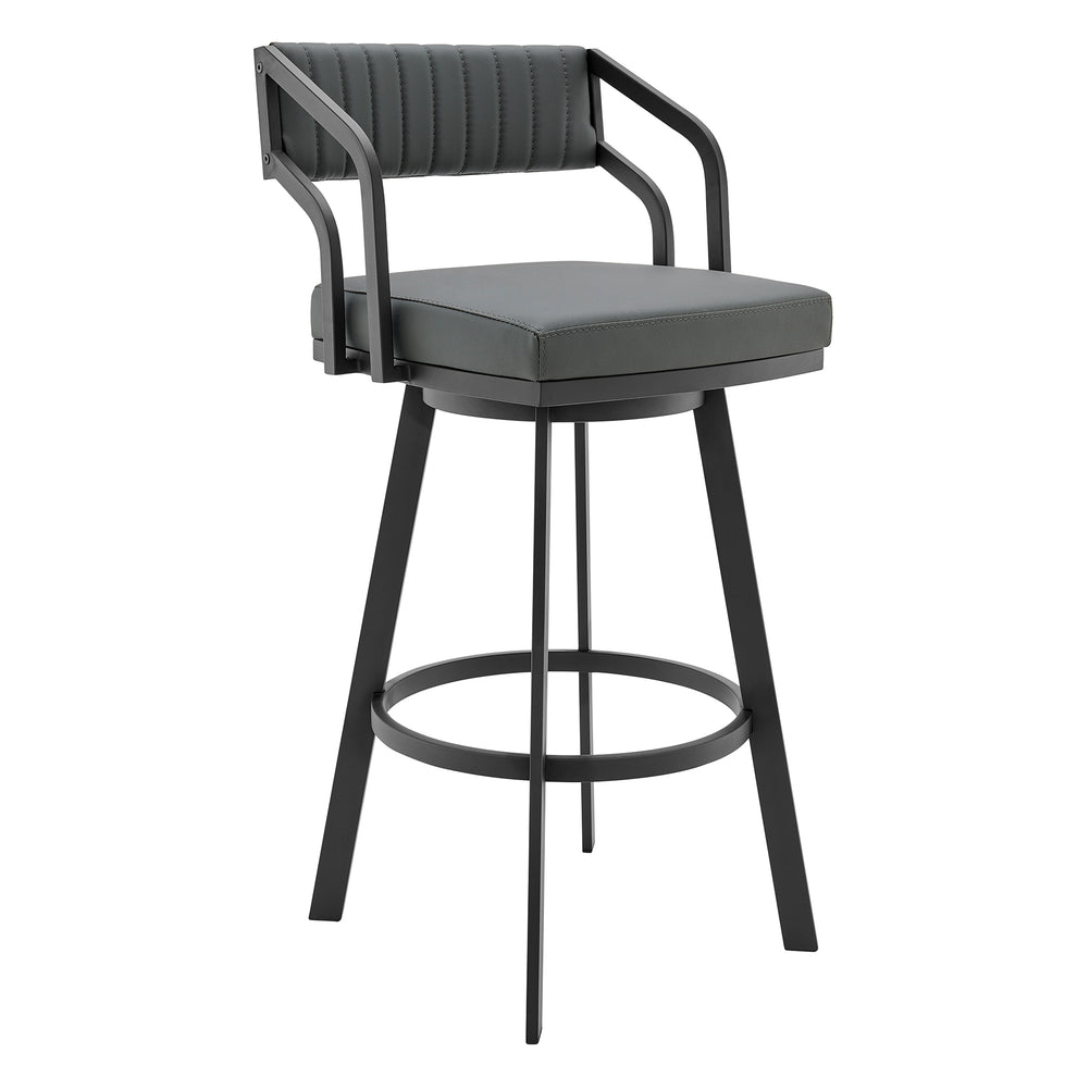 Scranton 30" Swivel Modern Black Metal and Slate Grey Faux Leather Barstool By Armen Living | Bar Stools | Modishstore - 2
