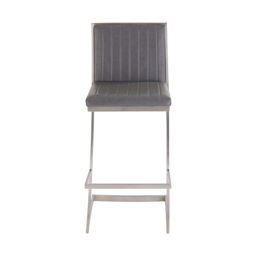 Pinellas 30" Vintage Gray Faux Leather and Brushed Stainless Steel Bar Stool By Armen Living | Bar Stools |  Modishstore  - 5