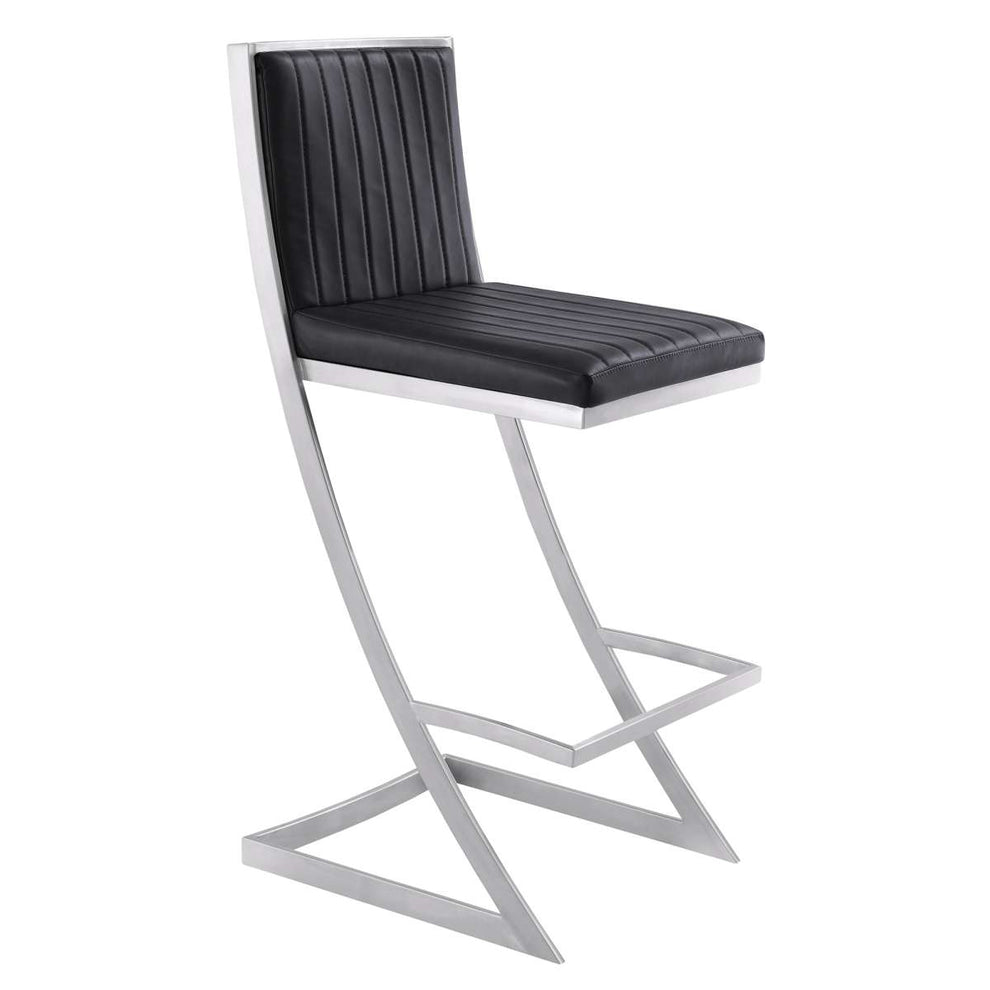 Pinellas 30" Vintage Black Faux Leather and Brushed Stainless Steel Bar Stool By Armen Living | Bar Stools |  Modishstore  - 2