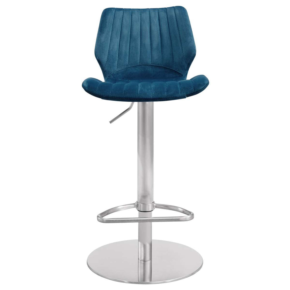 Oneida Adjustable Blue Velvet and Brushed Stainless Steel Bar and Counter Stool By Armen Living | Bar Stools | Modishstore - 2