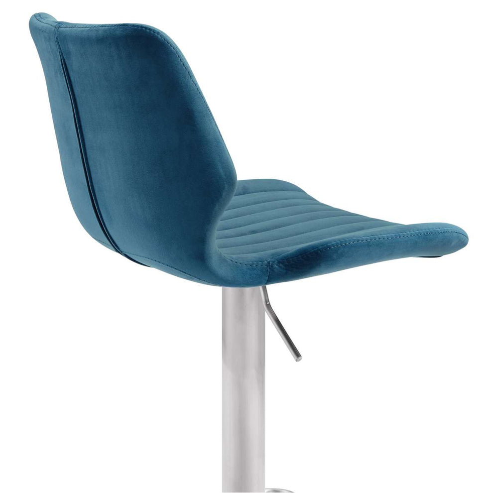 Oneida Adjustable Blue Velvet and Brushed Stainless Steel Bar and Counter Stool By Armen Living | Bar Stools | Modishstore - 4
