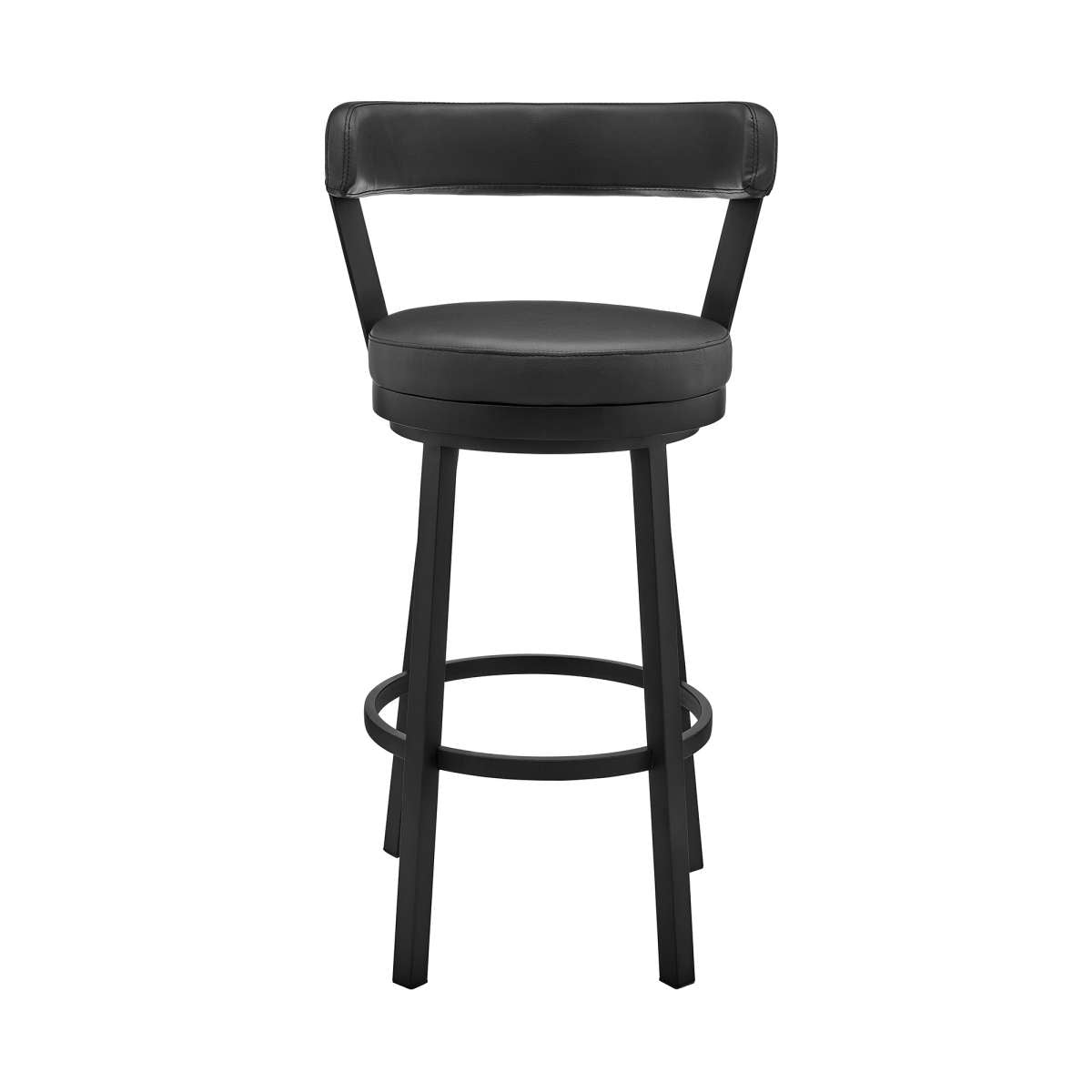 Kobe 26" Counter Height Swivel Bar Stool in Black Finish and Black Faux Leather By Armen Living | Bar Stools | Modishstore - 2