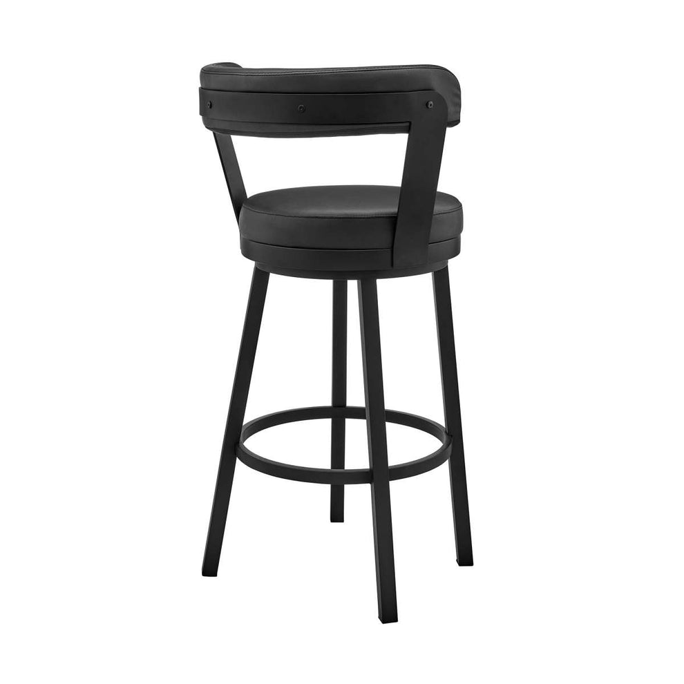 Kobe 30" Bar Height Swivel Bar Stool in Black Finish and Black Faux Leather By Armen Living | Bar Stools | Modishstore - 3
