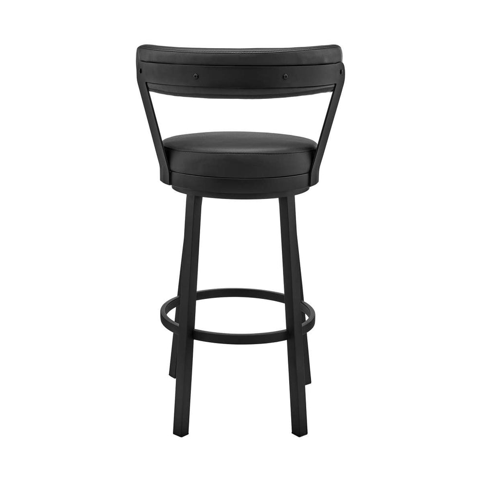 Kobe 30" Bar Height Swivel Bar Stool in Black Finish and Black Faux Leather By Armen Living | Bar Stools | Modishstore - 4